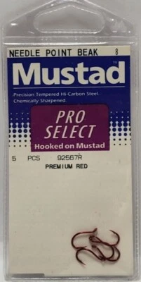 #8 Pro Select Mustad Point Beak 92567R Bleeding Red Beak Bait Salmon Hook 5 Pck - Image 1 of 3