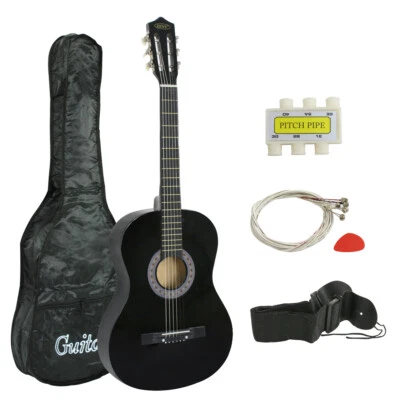38" Acoustic Guitar Full Size Adult Black Includes Guitar Pick  Accessoriies - Image 1 of 4