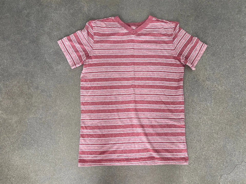 Cherokee burgundy & white striped v neck t-shirt boys sz L (12-14) - Image 1 of 4