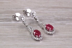 3,43 carats Very Dressy Ruby and Diamond set 18ct White Gold Dropper Earrings - Picture 1 of 8
