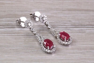 3,43 carats Very Dressy Ruby and Diamond set 18ct White Gold Dropper Earrings - Image 1 of 4