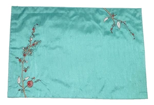 Set of 4 Lenox Chirp Placemats Mint Green Embroidered Flowers Branch  19" X 13" - Picture 1 of 8