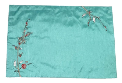 Set of 4 Lenox Chirp Placemats Mint Green Embroidered Flowers Branch  19" X 13" - Image 1 of 4