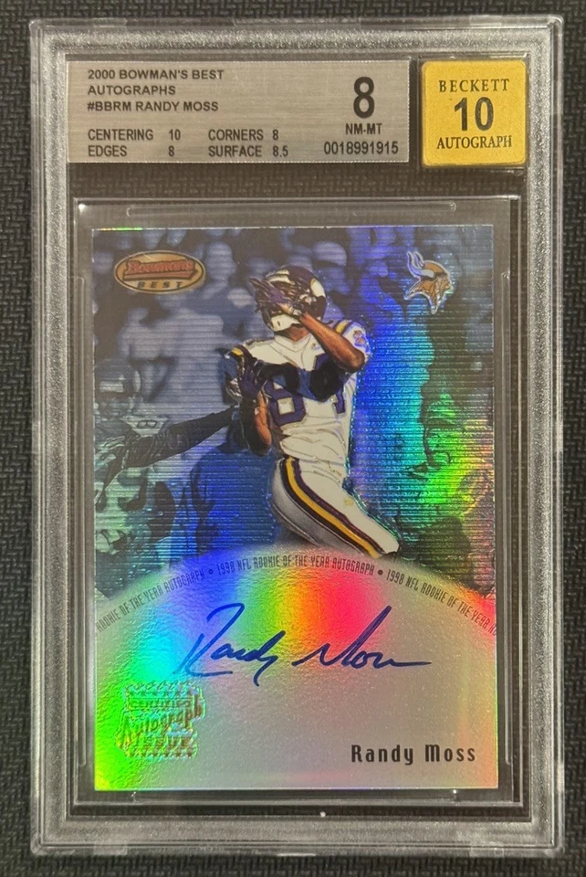 2000 Bowman’s Best Randy Moss 98 R.O.Y. Refractor Autograph Auto BGS 8/10 Pop1 - Image 1 of 4