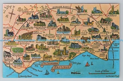 R790201 St Leonards Hastings 20 Mile Radius Map D V Bennett Lenham Kent Photo Vi - Image 1 of 4