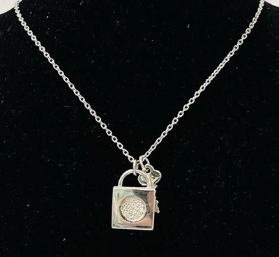 925/- Silberkette mit Anhänger Schloss simulierte Diamanten 45 cm - Bild 1 von 3