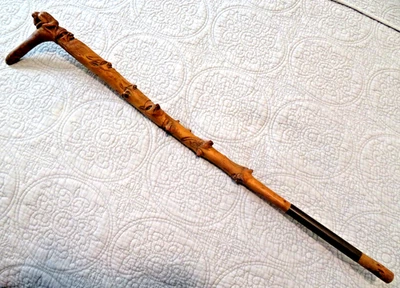 Antique PRIMITIVE Hand Carved Wood Multi Faces (15) Walking Stick Cane - Image 1 of 4