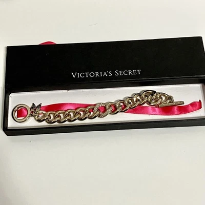 Victoria's Secret Heavy Link Chain Bracelet Rhinestone Detail 8” Toggle Closure - Image 1 of 4