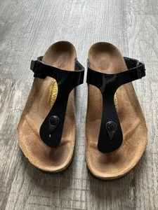 Birkenstock Gizeh Black Patent Leather Sandals Thong Womens Size  8/39 - Picture 1 of 10