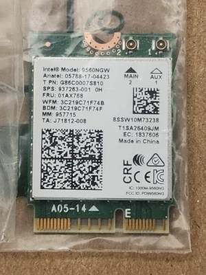 Intel Wireless-AC 9560 DualBand 9560NGW WiFi 802.11ac BT 5.0 M.2 Dell  T0HRM W2 - Image 1 of 4