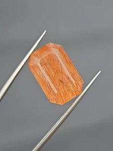 Cuarzo Rutilado Natural Marrón Color Naranja Suelto Corte Esmeralda 22.66 ct - Imagen 1 de 5