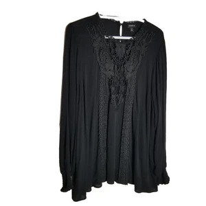 Torrid 2 Top Women's 2XL Crochet Lace Long Sleeve Black Keyhole Button Back - Picture 1 of 10