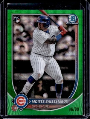 2025 Bowman Chrome Moises Ballesteros RC Green Wave Refractor Rookie #96/99 Cubs - Image 1 of 2