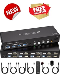 Dual Monitor HDMI & DP KVM Switch 4 Computers 2 Monitors 8k@60Hz 4k@120Hz 4 Port - Afbeelding 1 van 8