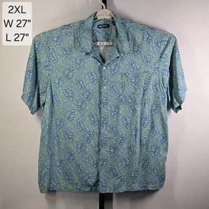 Puritan Shirt Mens 2XL XXL Rayon Silky Leaf Print Tropical Hawaiian Camp - Picture 1 of 6
