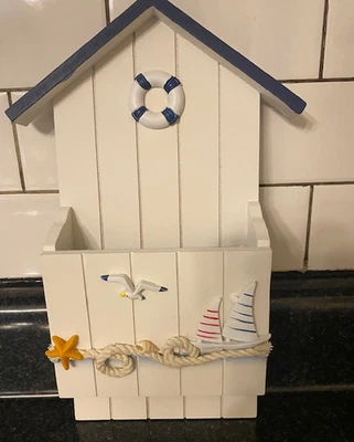 White Key Cabinet 12 Inch Hanging Key Box Beach Theme ~ New - Image 1 of 4