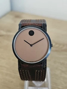 Movado 84 G1 1852 Museum Classic Mens Black Dial Watch New Battery Leather Strap - Picture 1 of 6