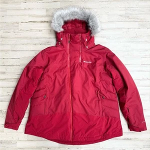 Columbia Emerald Lake Omni-Tech Omni-Heat Parka Red Faux Fur Hood Womens 2X Coat - Picture 1 of 12