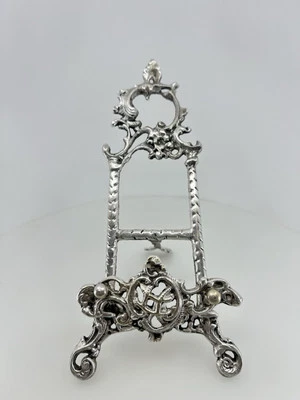 "Antiguo caballete victoriano plateado ornamentado soporte de exhibición decorativo de 12""" Foto 1 de 4