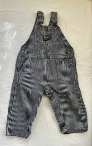 Vintage Oshkosh Baby BGosh Blue Denim Striped Overalls 18M Engineer - Picture 1 of 5