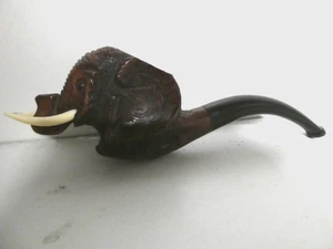 VINTAGE BRUYERE CARVED BRIAR TIMBER ELEPHANT HEAD SMOKING PIPE FOLK ART - Picture 1 of 9