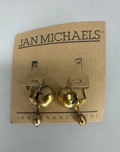 Orecchini a goccia Jan Michaels vintage oro perle d'acqua dolce - nuovi vecchio stock - Foto 1 di 2