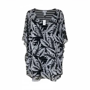 Catherines Size 3X Dressy Black & White 2-Layer Silky No-Wrinkle Print Top - Picture 1 of 6