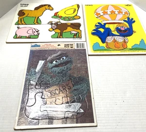 Vintage Playskool Sesamstraße Grover 10 Stck., Bauernhoftiere und Oscar-Puzzle - Bild 1 von 5