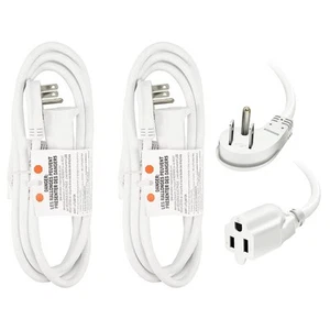 2 Pack 6 Ft Flat Plug Extension Cord, 16 AWG 3 Prong Grounded White Low Profi... - Picture 1 of 7