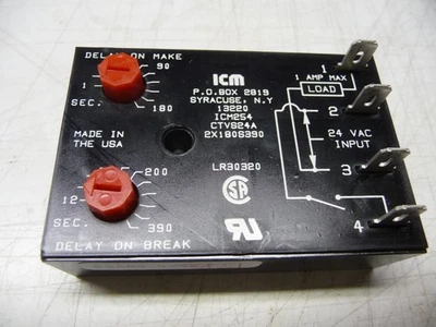 ICM Controls #ICM254B, Post Purge Fan Delay Timer, 24 VAC, New