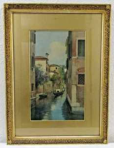 Eugenio Benvenuti (1881-1959) Framed Watercolor Venetian Canal with Gondola - Picture 1 of 6