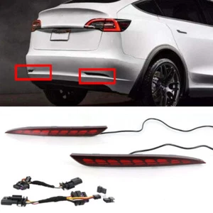 Rear Bumper LED Fog Light Streamer Turn Signal Lamps For Tesla Model Y 2020-2022 - Picture 1 of 6