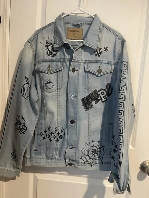 Chaqueta de Jean Carbono Denim Doodle Graffiti Para Hombre Talla XL Sin Forro Para Hombre Patinador Gótico Foto 1 de 4
