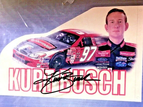NEW '03 OFFICIAL NASCAR HiRev Kurt Busch #97 Car Shaped Large Flag 25” X 39.5” Cover