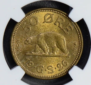 Greenland 1926 50 Ore polar bear animal NGC MS65 NG0535 combine shipping - Picture 1 of 3