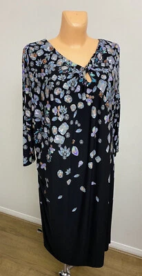 Ladies Mix Black Keyhole Neck Party / Office Autumn Long Dress Plus Size UK 24 - Image 1 of 4