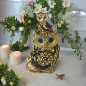 Caja de baratijas de estrás con joyas de búho esmalte dorado - Imagen 1 de 10