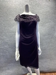DJ Jaz Dress Women Size 14 Purple Sparkle Cap Illusion Glamour Cocktail Bling - Picture 1 of 11