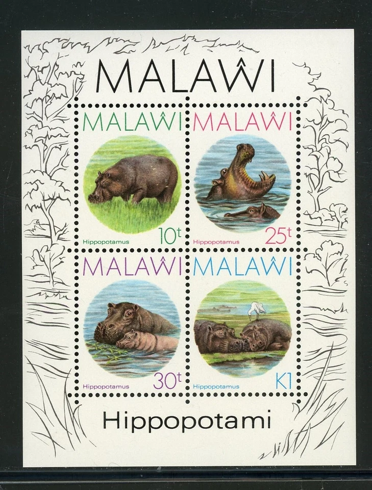 Malawi Scott #505a MNH S/S Hippopotami FAUNA CV$19+ 439220 - Image 1 of 1