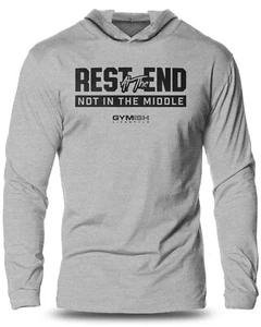 087. Rest At The End Lightweight Long Sleeve Hooded T-Shirt for Men - Picture 1 of 20