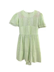 Vintage 60s 70s Floral Spring Green Daisy Girls Dress sz 7 8 9 - Picture 1 of 11