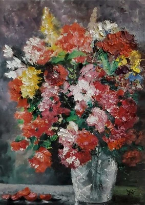YARY DLUHOS Flower Still Life Floral Vase Bouquet Original Art Oil Painting - Image 1 of 4