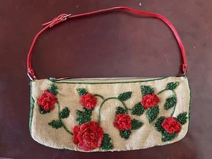 Valentino Garavani Designer Hand Beaded Purse with Alligator Strap Red - Picture 1 of 11