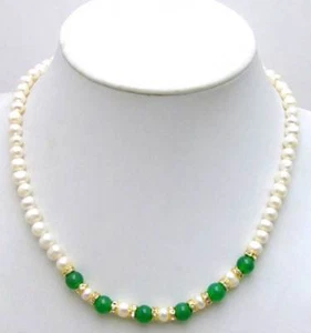 Collar de perlas blancas naturales de 6-7 mm para mujer gargantillas de 17" y 8 mm verde jade 0411 - Imagen 1 de 9