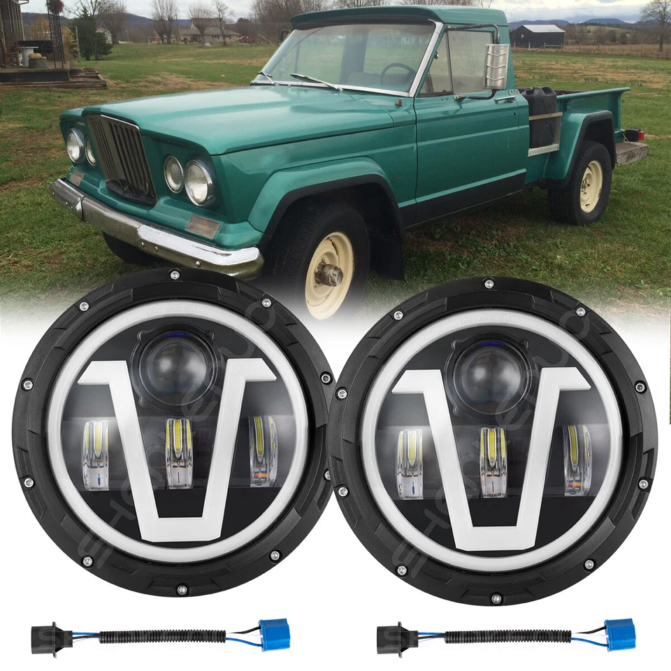 Par de faros LED redondos de 7 pulgadas ojos de ángulo halo para Jeep J-2500 J-2600 J-2700 Foto 1 de 4