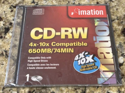 IMATION CD-RW 4X-10X  COMPATIBLE 650MB/74 MIN. NEW SEALED - Image 1 of 2
