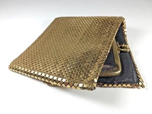 Vintage Whiting & Davis Gold Metal Mesh Wallet Change Purse USA Mid Century - Picture 1 of 11
