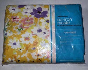 No Iron Musselin Floral NOS Twin Bed Sheet Caroline Flat 50 50 Vintage JC Penney - Bild 1 von 9