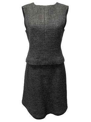 Traje Falda A00 Chanel Karl Lagerfeld Gris Carbón Lana Tweed Cuero Borde FR 40 Foto 1 de 4