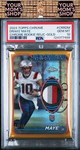2024 Topps Chrome Rookie Relics #CRRDM Drake Maye Gold #/50 RC,MEM POP 1 PSA 10 - Picture 1 of 2
